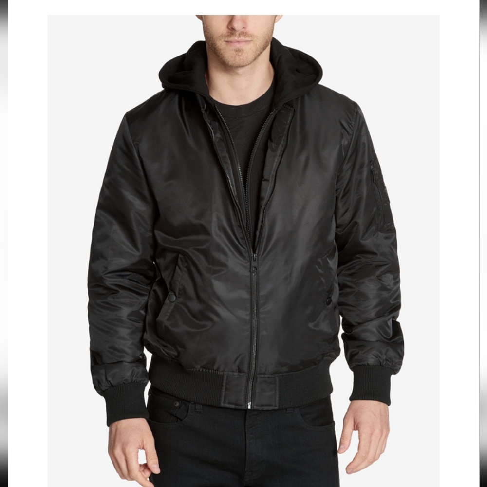 Mens Guess Bomber Zip up Jacket Black Size XXL